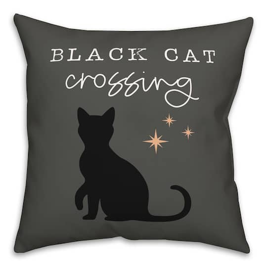 Black Cat Crossing Throw Pillow